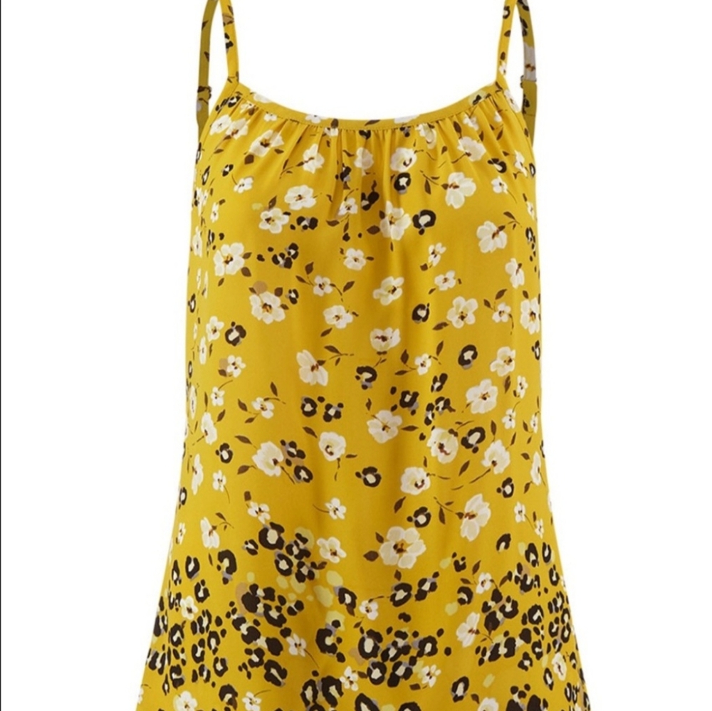 CAbi 5735 Couple Cami Tank Yellow Floral Leopard Print Blouse Size XL